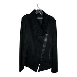 Blank NYC Sweater Womens Large Knit Faux Suede Asymmetric Zip Black Cardigan